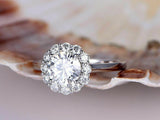 Flower Solitaire Engagement Ring 2.1ct Round Cut Diamond 14k White Gold Finish