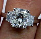 5Ct Radiant Cut Trilogy Engagement Ring 18K White Gold Finish Trapezoid Accents