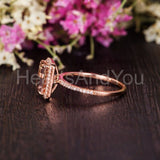 1.2ct Emerald Cut Simulated Morganite Halo Engagement Ring 14k Rose Gold Plated