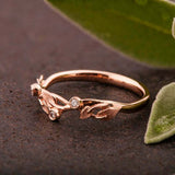 Floral Leaf Vine Engagement Ring 0.15ct Round Cut Diamond 14k Rose Gold Finish