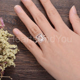 2.1ct Emerald Cut Simulated Morganite Halo Engagement Ring 14k Rose Gold Plated