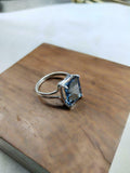 2ct Engagement Ring Emerald Cut London Blue Topaz Split Shank 14k WhiteGold Over