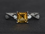 2ct Engagement Ring Asscher Cut Citrine Twisted Infinity 14k White Gold Finish