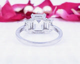 2.3ct Emerald Simulated Diamond Three Stone Engagement Ring 14k WhiteGold Plated