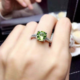 1.5ct Round Cut Green Peridot Engagement Ring Diamond Accent 14k White Gold Over