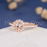 1.5ct Round Cut Simulated Peach Morganite Floral Halo Ring 14k Rose Gold Plated
