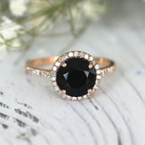 3Ct Round Cut Black Diamond Halo Solitaire Engagement Ring 18K Rose Gold Finish