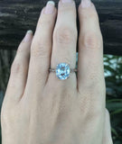 1.2ct Oval Cut Blue Aquamarine Engagement Ring Solitaire 14k White Gold Finish