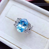3ct Oval Cut Blue Aquamarine Solitaire Leaf Petal Accent Ring 14k WhiteGold Over