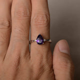 0.75ct Pear Cut Purple Amethyst Solitaire Engagement Ring 14k White Gold Finish