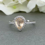 2ct Pear Cut Peach Morganite Halo Solitaire Engagement Ring 14k WhiteGold Finish
