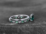 2.2ct Engagement Ring Cushion Cut Green Emerald Bridal Set 14k White Gold Finish
