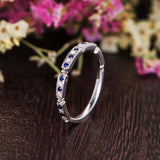 0.7ct Round Blue Sapphire Stackable Anniversary Wedding Band 14k White Gold Over