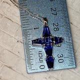 2ct Asscher Simulated Blue Sapphire Cross Pendant 14k White Gold Plated NO CHAIN
