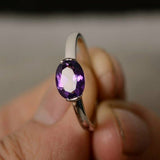 0.8ct Oval Cut Purple Amethyst Engagement Ring 14k White Gold Finish Solitaire