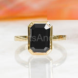 2.2ct Emerald Cut Simulated Black Diamond Bezel Set Ring 14k Yellow Gold Plated