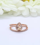 2ct Pear Cut Peach Morganite Engagement Ring Bridal Set Halo 14k RoseGold Finish