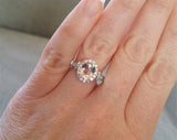 1.5Ct Oval Cut Peach Morganite Filigree Halo Engagement Ring 14K White Gold Over