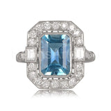 2.2ct Emerald Cut Simulated Aquamarine Art Deco Halo Ring 14k White Gold Plated