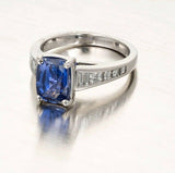 2.2ct Cushion Blue Sapphire Engagement Ring Accent Solitaire 14k White Gold Over