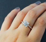 Solitaire with Round Accents Ring 1.6ct Asscher Cut Diamond 14k Two Tone Finish