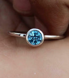 0.5ct Engagement Ring Round Cut Blue Topaz Solitaire Women 14k White Gold Finish