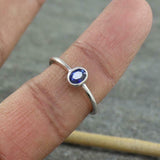 0.5ct Oval Cut Blue Sapphire Bezel Set Solitaire Women Ring 14k WhiteGold Finish