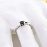 0.5ct Round Cut Blue Sapphire Tension Set Solitaire Ring 14k White Gold Finish