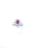 0.3ct Oval Cut Simulated Ruby Vintage-Inspired Halo Ring 14k White Gold Plated