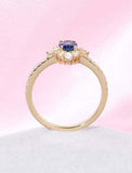 1ct Oval Cut Blue Sapphire Engagement Ring Halo 14k YellowGold Over Round Accent
