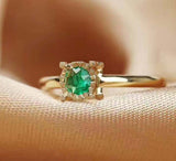 0.45ct Engagement Ring Round Cut Green Emerald Solitaire 14k Yellow Gold Finish