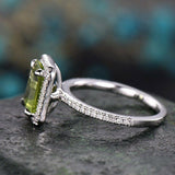 2Ct Emerald Cut Green Peridot Halo Solitaire Engagement Ring 18K White Gold Over