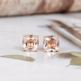 2ct Cushion Cut Peach Morganite Solitaire Women Stud Earrings 14k Rose Gold Over