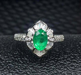 2.2ct Engagement Ring Oval Cut Green Emerald Floral Cocktail 14k White Gold Over