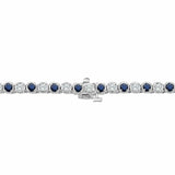 25Ct Round Bezel Set Blue Sapphire Diamond Tennis Necklace 14K White Gold Finish