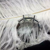 2.3ct Engagement Ring Emerald Cut Diamond Three Stone 14k White Gold Finish
