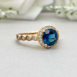 2.55ct Engagement Ring Round Cut London Blue Topaz Halo 14k Yellow Gold Finish