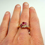 2.2ct Oval Cut Pink Ruby Art Deco Bypass Engagement Ring 14k Yellow Gold Finish