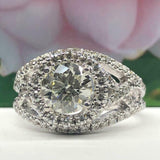 4ct Round Diamond Engagement Ring Split Shank Halo Vintage 14k White Gold Finish