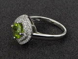 2.3ct Engagement Ring Round Cut Green Peridot Dual Halo 14k White Gold Finish