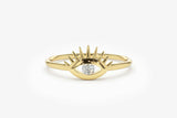 1ct Engagement Ring Round Cut Diamond Evil Eye Sun Design 14k Yellow Gold Finish