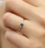 0.4ct Round Blue Sapphire Engagement Ring Minimalist Trilogy 14k White Gold Over
