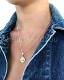 Daisy Sunflower Floral Flower Pendant with Chain 14k White Gold Plated