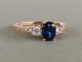 2ct Oval Blue Sapphire Three Stone Solitaire Engagement Ring 14k Rose Gold Over
