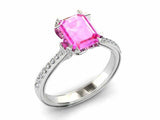2ct Emerald Pink Sapphire Dual Prong Solitaire Accent Ring 14k White Gold Finish