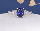 2.3ct Oval Cut Simulated Sapphire Solitaire Accents Ring 14k White Gold Plated