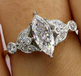 3.5ct Marquise Diamond Vintage Leaf Accent Engagement Ring 14K Dual Gold Over