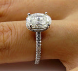 4.5ct Oval Cut Diamond Accent Hidden Halo Solitaire Ring 14K White Gold Finish