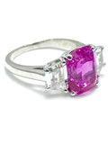 2.5ct Cushion Cut Pink Sapphire Engagement Ring Trilogy 14k White Gold Finish