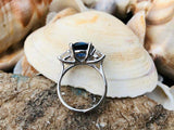 2.3ct Engagement Ring Round Cut Blue Sapphire Three Stone 14k White Gold Finish